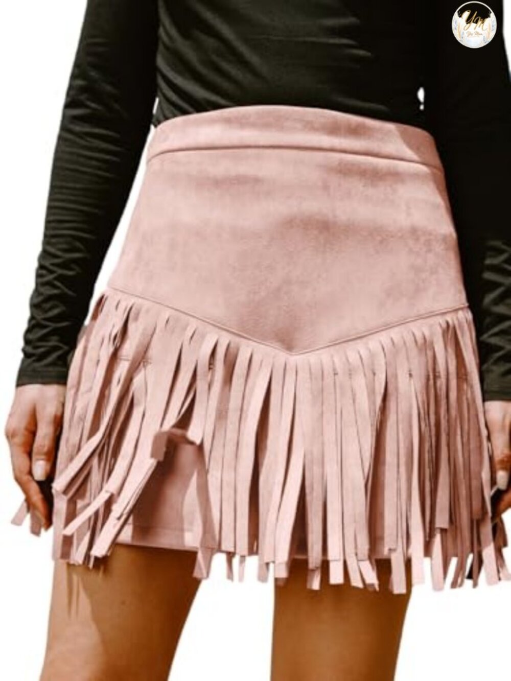 Faux Suede Fringe Mini Skirt High Waist Western A-Line
